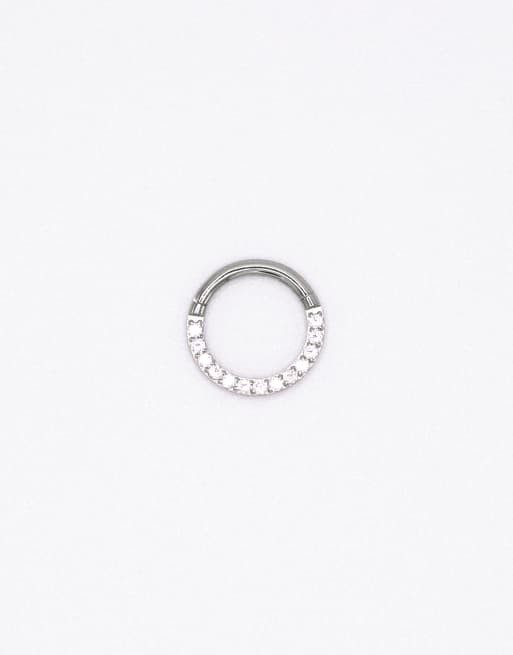 Lovisa - Anello a scatto da 7 mm tonalità argento in titanio con zirconia cubica