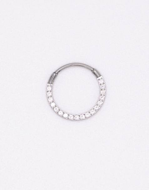 Lovisa - Anneau à charnière 10 mm en titane avec zircons cubiques - Argenté - view 1