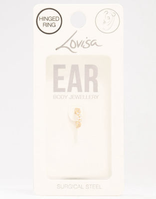 Lovisa - Anneau en acier chirurgical plaqué or avec fermoir cliquet et zircons cubiques façon zigzag - Doré