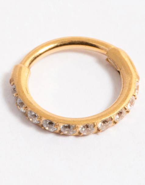 Lovisa - Anneau simple à charnière 6 mm en titane avec zircons cubiques - Doré - view 1