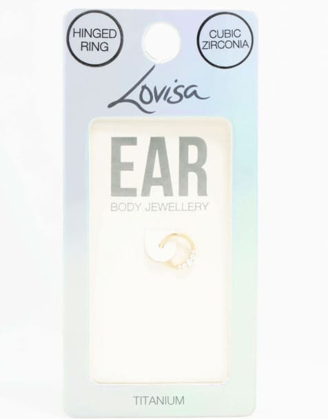 Lovisa - Bague à cliquet en titane plaqué or à strass - Doré - view 1