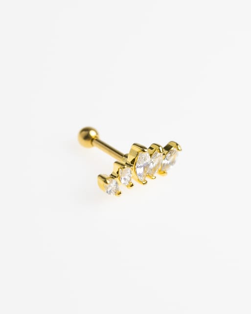 Lovisa - Barbell-oorbel van chirurgisch staal met marquise-steentjes in goud  , 2 van 3