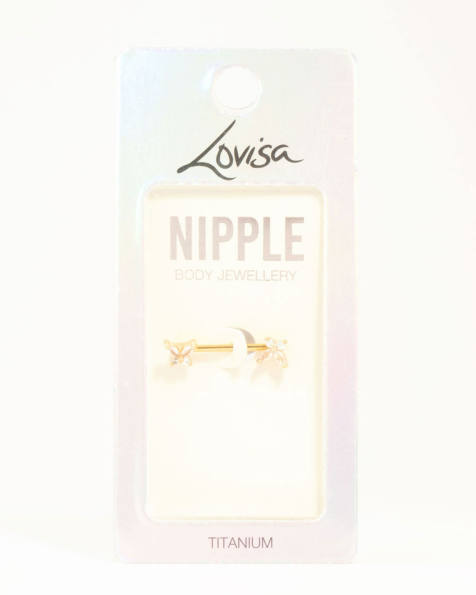Lovisa - Barre de téton ornée de zircons cubiques en titane plaqué or - Doré - view 1