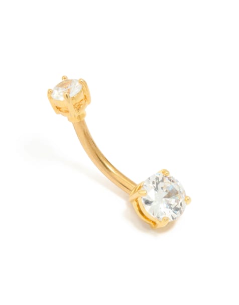 Lovisa - Barretta da ombelico in titanio placcato oro con zirconia cubica piccola e media - view 1