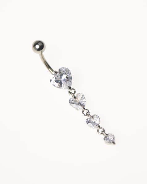 Lovisa - Barretta per l'ombelico argento in acciaio chirurgico con cuori in zirconia cubica - view 1