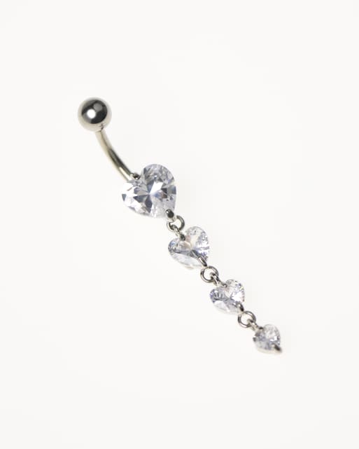 Lovisa - Barretta per l'ombelico argento in acciaio chirurgico con cuori in zirconia cubica