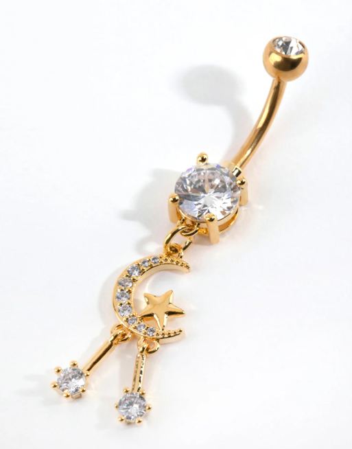 Lovisa - Barretta per l'ombelico in titanio placcato oro con design celestiale