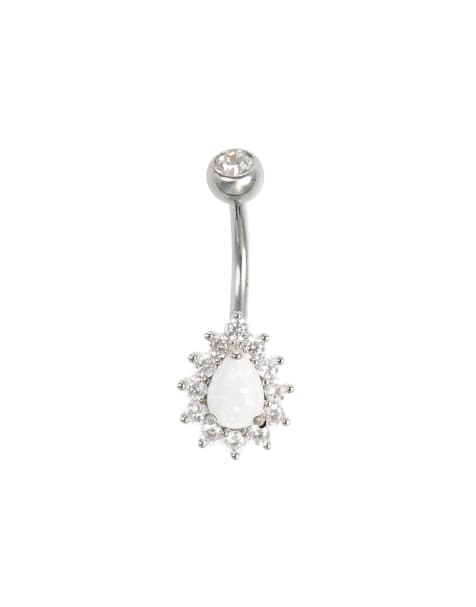 Lovisa – Bauchnabel-Piercing aus Chirurgenstahl in Silberoptik mit tropfenförmigem Opal-Anhänger und Strassbesatz - view 1