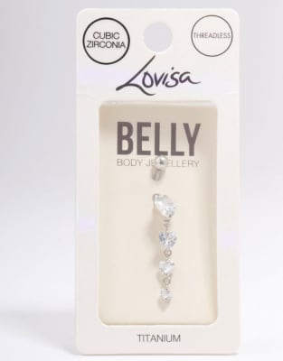 Lovisa - Bauchnabel-Piercing aus Titan in Silberoptik mit Zirkonia-Besatz und Herz-Design