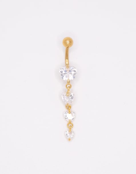 Lovisa – Bauchnabel-Piercing aus vergoldetem Chirurgenstahl in Goldoptik mit Herz-Anhänger und Zirkonia-Besatz - view 1