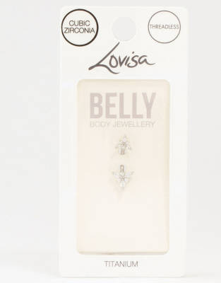Lovisa - Bauchnabelpiercing aus Titan in Silberoptik mit spitzen Blütendesigns