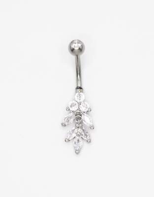 Lovisa - Bauchnabelpiercing aus Titan mit marquiseförmigem Strassstein in Silber