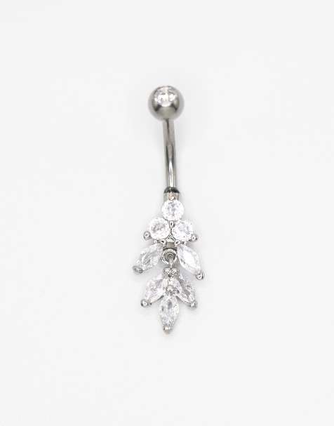 Lovisa – Bauchnabelpiercing aus Titan mit marquiseförmigem Strassstein in Silber - view 1