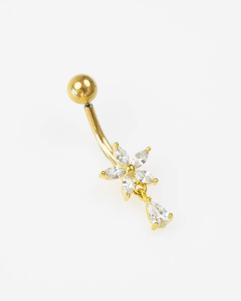 Lovisa – Bauchnabelpiercing aus vergoldetem Chirurgenstahl im Blumendesign mit Zirkonia-Verzierung - view 1