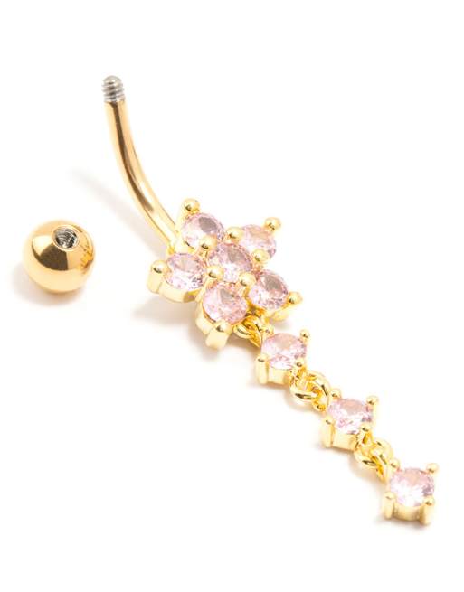 Lovisa – Bauchnabelpiercing aus vergoldetem Chirurgenstahl mit rundem Blumenanhänger, 3 von 3
