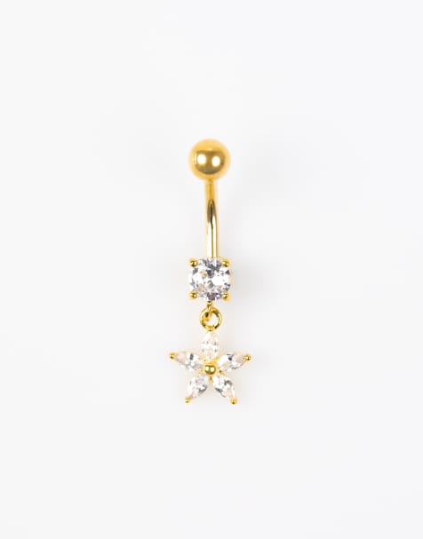 Lovisa – Bauchnabelpiercing aus vergoldetem Titan mit Blütenanhänger mit Zirkonia - view 1