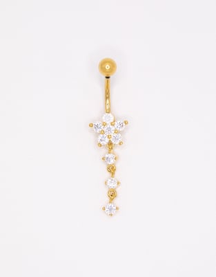 Lovisa - Bauchnabelpiercing aus vergoldetem Titan mit Blütendesign mit Zirkonia-Goldfarben