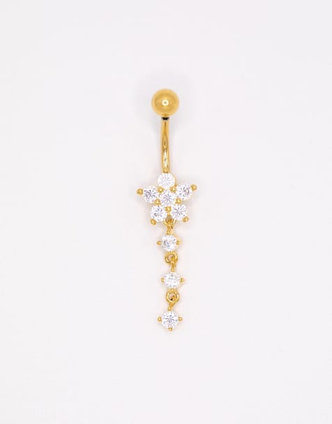 Lovisa – Bauchnabelpiercing aus vergoldetem Titan mit Blütendesign mit Zirkonia - view 1