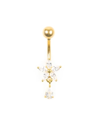 Lovisa - Bauchnabelpiercing aus vergoldetem Titan mit Blütendesign mit Zirkonia-Goldfarben