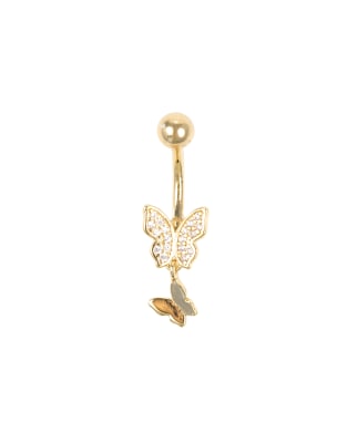Lovisa - Bauchnabelpiercing aus vergoldetem Titan mit Detail mit zwei Anhängern-Goldfarben