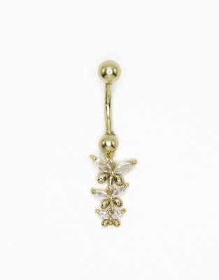 Lovisa - Bauchnabelpiercing aus vergoldetem Titan mit dreieckigem Zirkonia-Anhänger-Goldfarben