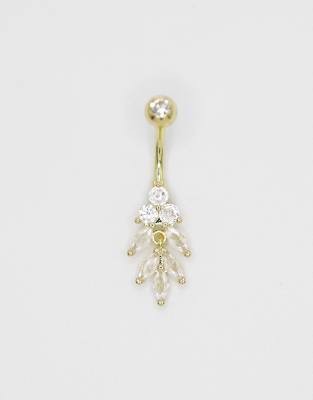 Lovisa - Bauchnabelring aus goldplattiertem Titan mit Marquise-Strassstein-Goldfarben