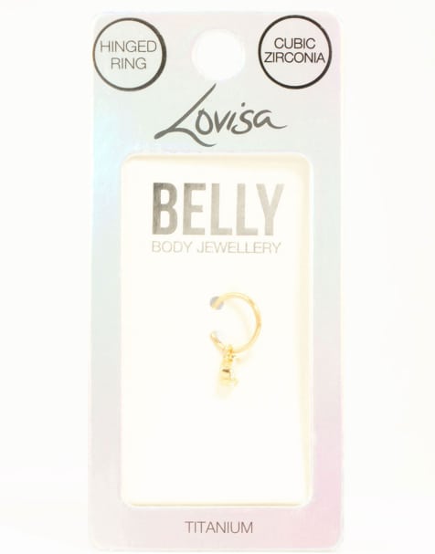 Lovisa – Bauchnabelring aus vergoldetem Titan in Goldoptik mit Zirkonia-Anhänger - view 1