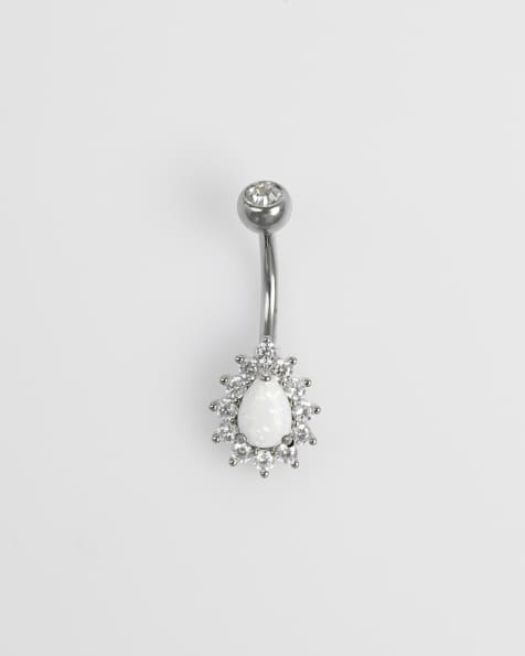 Lovisa - Bijou de ventre goutte d'eau en acier chirurgical orné d'une opale fantaisie et de strass - Argenté - view 1