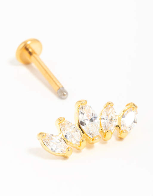 Lovisa - Bijou d'oreille à arrière plat en acier chirurgical plaqué or orné de strass - Doré, 2 de 3