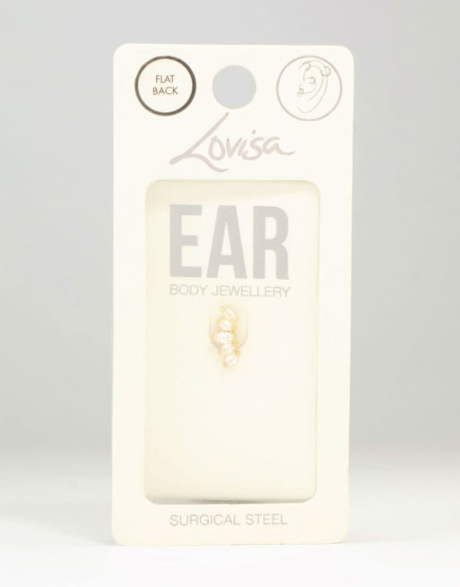 Lovisa - Bijou d'oreille à arrière plat en acier chirurgical plaqué or orné de strass - Doré, 3 de 3