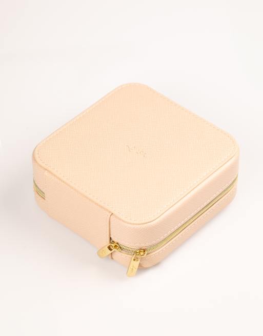 Lovisa Blush faux leather compact square jewellery box in beige