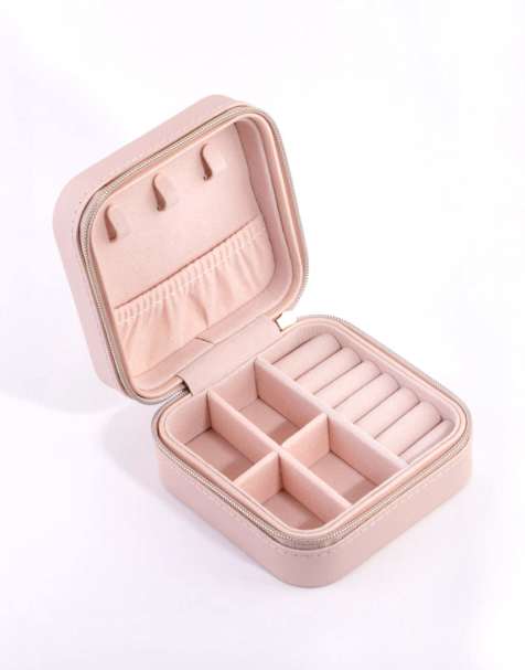 Lovisa Blush faux leather square jewellery box in pink - view 1