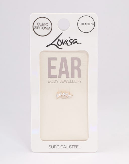 Lovisa - Boucle d'oreille en acier chirurgical plaqué or avec zircon cubique et feuille - Doré, 3 de 3