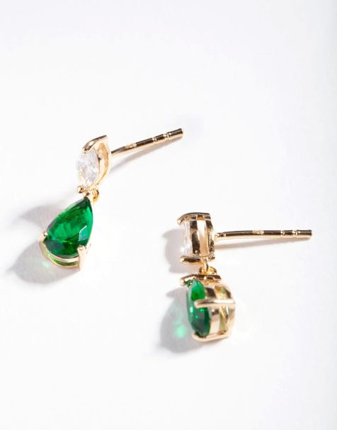 Lovisa - Boucles d'oreilles à zircons cubiques verts en argent massif plaqué or - Doré - view 1