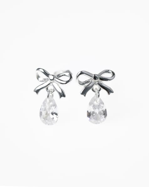 Lovisa - Boucles d'oreilles en argent massif avec nœud et pendant pierre taille poire - Argenté - view 1