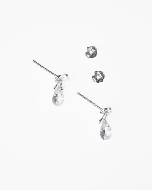 Lovisa - Boucles d'oreilles en argent massif avec nœud et pendant pierre taille poire - Argenté  , 2 de 3