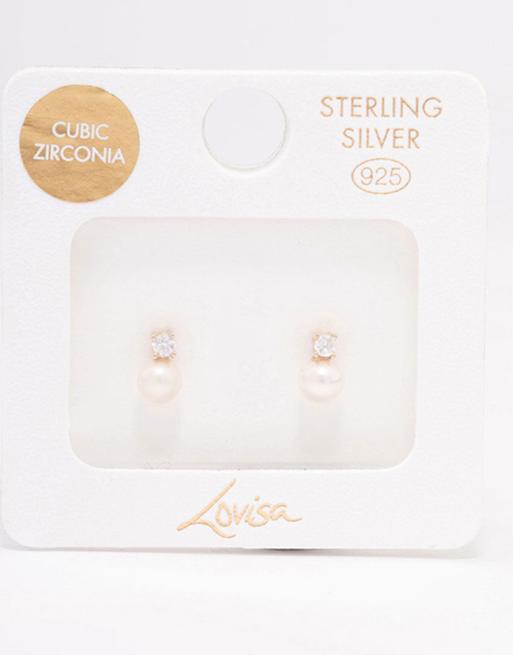 Lovisa - Boucles d'oreilles en argent massif plaqué or à perle d'eau douce et zircon cubique - Multicolore