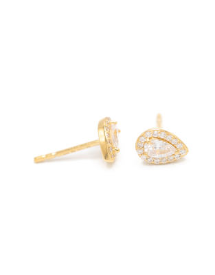 Boucles d'oreilles en argent massif plaqué or avec détail auréolé en zircon cubique - Doré One Size