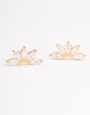 Lovisa - Boucles d'oreilles en argent massif plaqué or avec détail demi-fleur en zircon cubique - Doré
