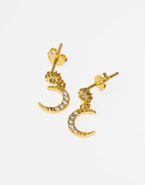 Lovisa - Boucles d'oreilles en argent massif plaqué or avec pendant céleste orné de zircons cubiques - Doré - view 1