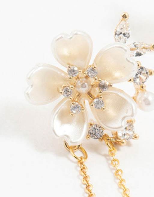 Lovisa - Boucles d'oreilles en plaqué or avec fleur en acrylique et pendants ornés de perles - Doré, 2 de 3