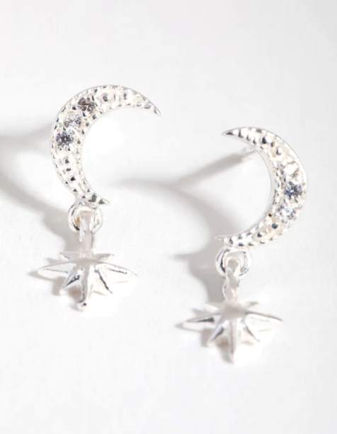 Lovisa - Boucles d'oreilles serties de strass en argent massif à pendant céleste - Argenté - view 1