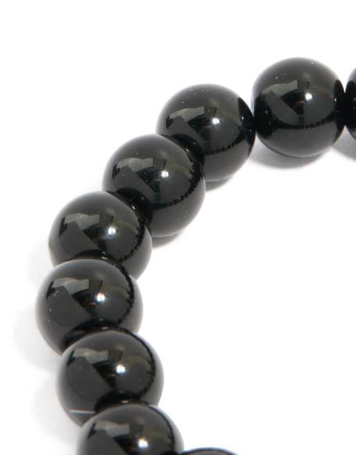 Lovisa - Bracciale da uomo elasticizzato in acciaio inossidabile resistente all'acqua nero con perline grandi, 3 di 3