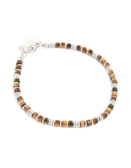 Lovisa - Bracciale da uomo in acciaio inossidabile resistente all'acqua con perline semipreziose occhio di tigre multicolore