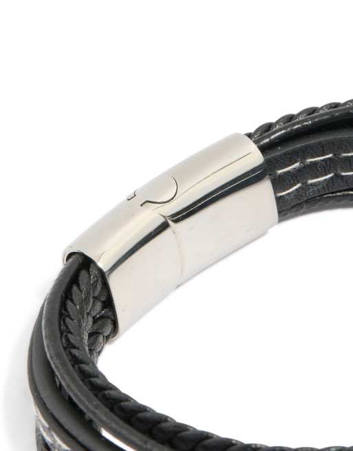 Lovisa - Bracciale da uomo in acciaio inossidabile resistente all'acqua nero con dettagli intrecciati misti, 3 di 3
