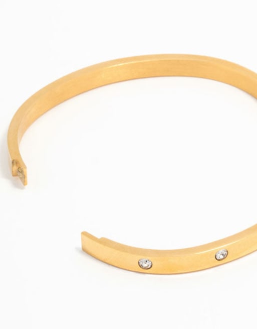 Lovisa - Bracciale rigido in acciaio inossidabile resistente all'acqua placcato oro con strass, 2 di 3