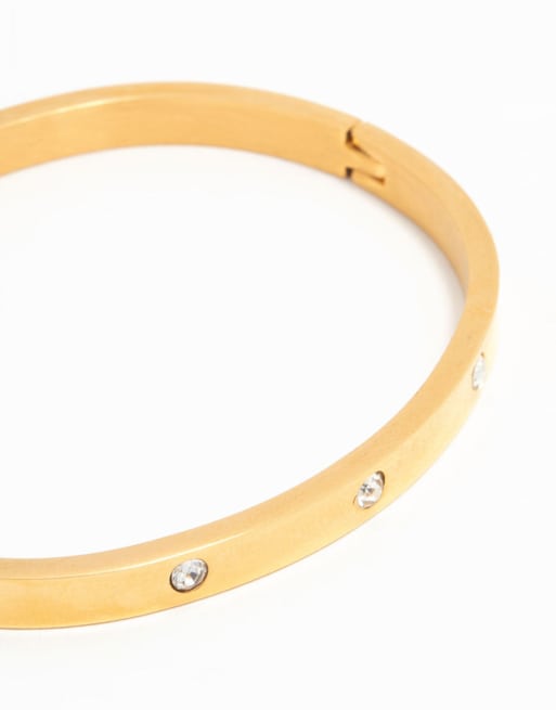 Lovisa - Bracciale rigido in acciaio inossidabile resistente all'acqua placcato oro con strass, 3 di 3