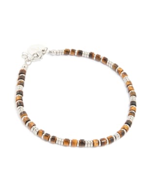 Lovisa - Bracelet en acier inoxydable étanche pour homme avec perles ail-de-tigre semi-précieuses - Multicolore-noir