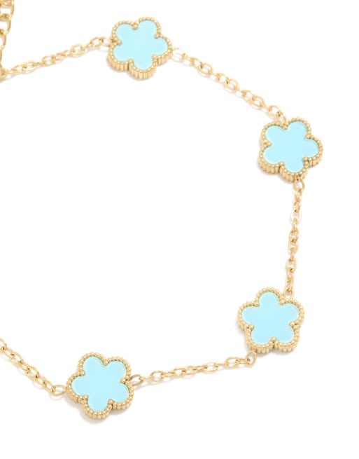 Lovisa - Bracelet en acier inoxydable plaqué or avec breloques fleurs et pétales bleu clair - Doré, 2 de 5