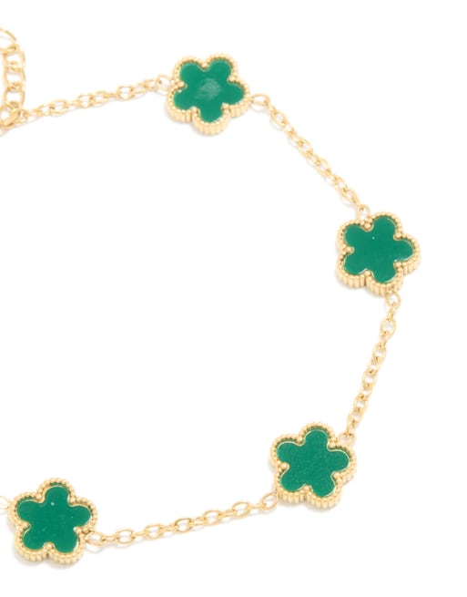 Lovisa - Bracelet en acier inoxydable plaqué or étanche avec breloques pétales - Doré/vert foncé, 2 de 5